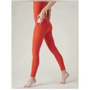 Athleta INTERVAL STASH 7/8 TIGHT LEGGING Vermillion Red-Orange XS EUC